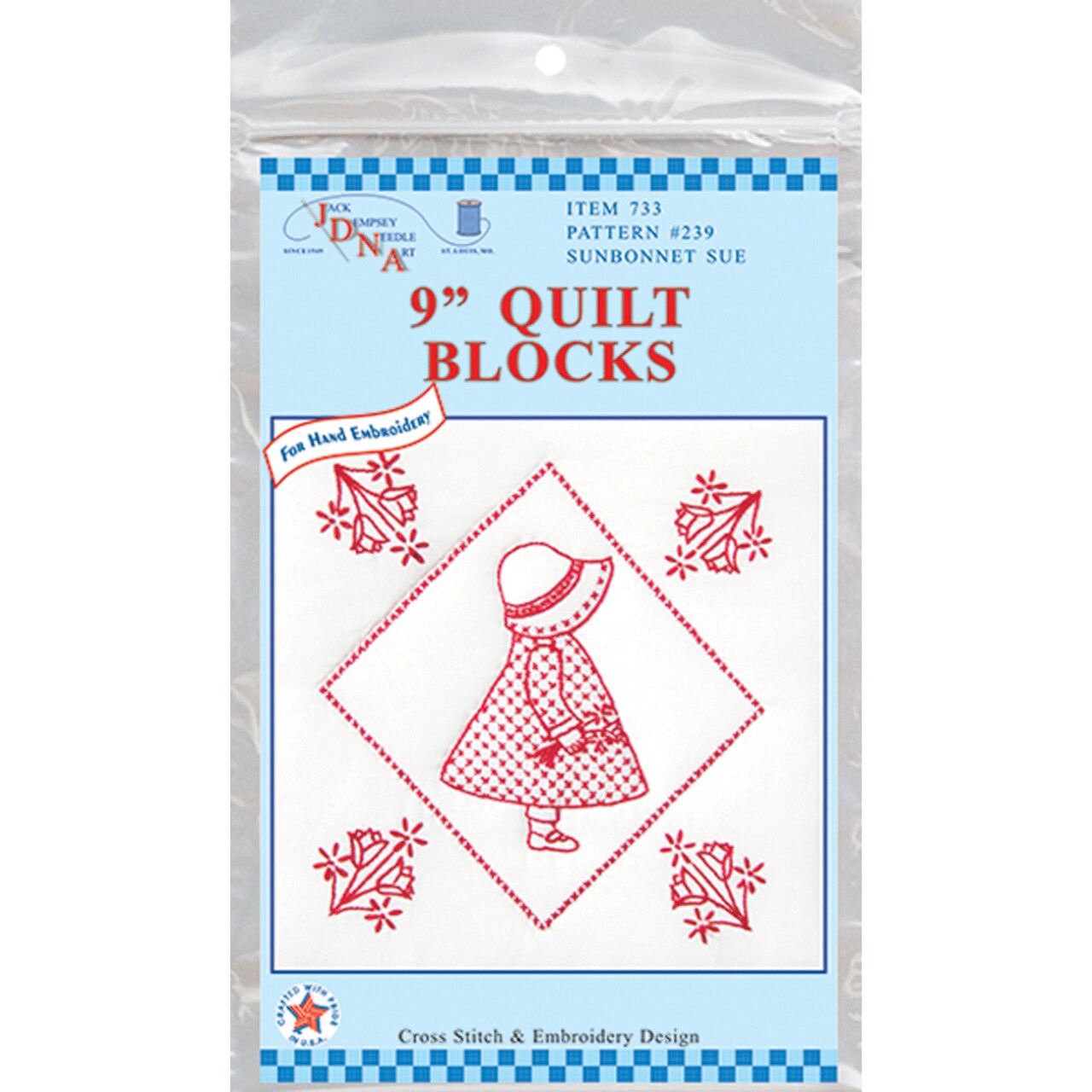 Jack Dempsey Stamped White Quilt Blocks 9"X9" 12/Pkg-Sunbonnet Sue